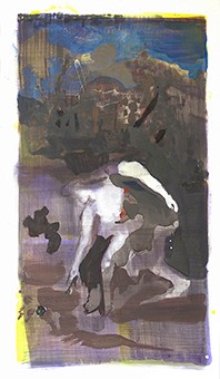 Placing Stones, Gleaning Apples II、2017年、キャンバスに油彩と水彩、120 x 70 cm